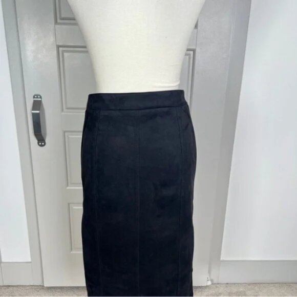Marc New York Faux Suede Pencil Midi Skirt Gold Zip Front Detail Belted Sz XS - Picture 7 of 9
